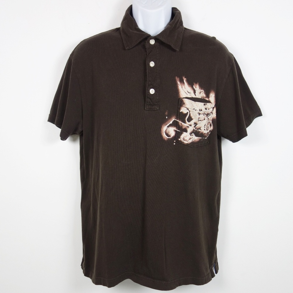 Gap Brown Bleached Cotton Pocket Polo Men's Large